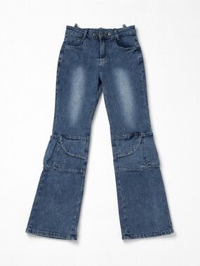 Women's Wide-Leg Cargo Denim Blue Jeans Size XS 27/29